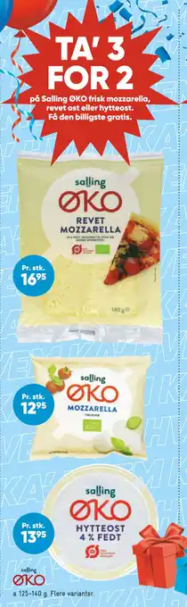 Bilka TA’ 3 FOR 2 på Salling ØKO frisk mozzarella, revet ost eller hytteost tilbud