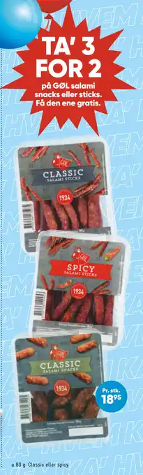 Bilka TA’ 3 FOR 2 på GØL salami snacks eller sticks tilbud