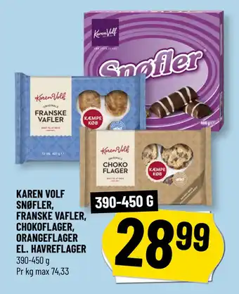 Løvbjerg KAREN VOLF SNØFLER, FRANSKE VAFLER, CHOKOFLAGER, ORANGEFLAGER EL. HAVREFLAGER tilbud