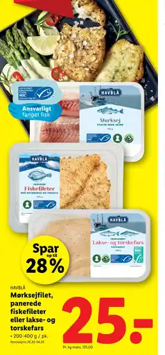 Lidl Mørksejfilet, panerede fiskefileter eller lakse- og torskefars tilbud