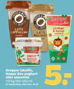 Netto Gropper iskaffe, Happy Zoo yoghurt eller smoothie tilbud