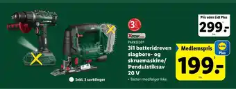 Lidl 3i1 batteridreven slagbore- og skruemaskine/ Pendulstiksav 20 V tilbud