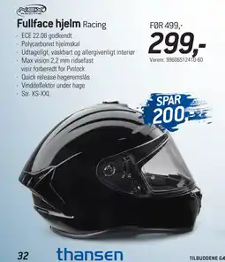 Thansen Fullface hjelm tilbud