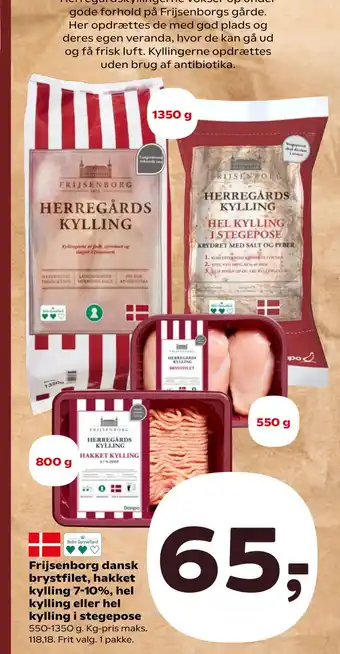 Kvickly Frijsenborg dansk brystfilet, hakket kylling 7-10%, hel kylling eller hel kylling i stegepose tilbud