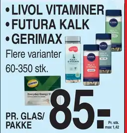 ABC Lavpris LIVOL VITAMINER • FUTURA KALK • GERIMAX tilbud