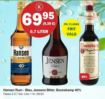 Købmandsgården Hansen Rum - Blau, Jensens Bitter, Boonekamp 40% tilbud