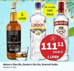 Købmandsgården Nelson´s Glen Elk, Gordon´s Dry Gin, Smirnoff Vodka tilbud