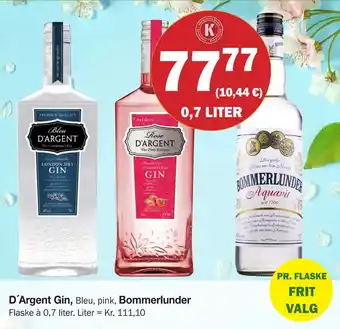 Købmandsgården D´Argent Gin, Bommerlunder tilbud