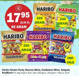 Købmandsgården Haribo Kinder-Party, Starmix Minis, Goldbären Minis, Satgold, Knallbunt tilbud