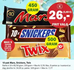 Købmandsgården 10 pak Mars, Snickers, Twix tilbud