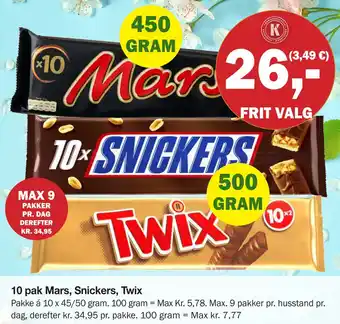 Købmandsgården 10 pak Mars, Snickers, Twix tilbud