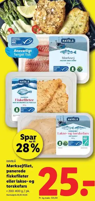 Lidl Mørksejfilet, panerede fiskefileter eller lakse- og torskefars tilbud