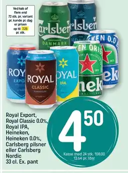 REMA 1000 Royal Export, Royal Classic 0.0%, Royal IPA, Heineken, tilbud