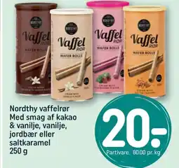 REMA 1000 Nordthy vaffelrør Med smag af kakao & vanilje, vanilje, jordbær eller saltkaramel tilbud