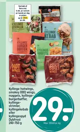 REMA 1000 Kyllinge hotwings, smokey BBQ wings, nuggets, kyllinge- burgerbøffer, kyllinge- strimler, kyllingekebab tilbud