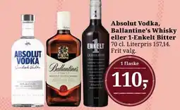 Dagli'Brugsen Absolut Vodka, Ballantine's Whisky eller 1-Enkelt Bitter tilbud