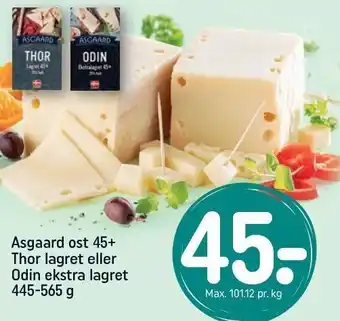 REMA 1000 Asgaard ost 45+ Thor lagret eller Odin ekstra lagret 445-565 g tilbud