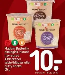 REMA 1000 Madam Butterfly økologisk instant havregrød Æble/kanel, æble/blåbær eller nutty choko 55 g tilbud