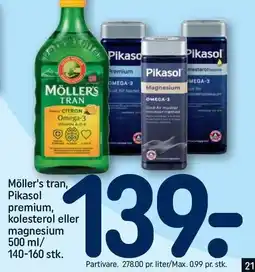 REMA 1000 Möller's tran, Pikasol premium, kolesterol eller magnesium tilbud