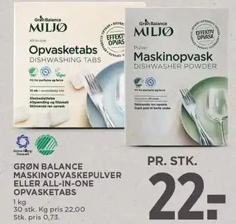 MENY GRØN BALANCE MASKINOPVASKEPULVER ELLER ALL-IN-ONE OPVASKETABS tilbud