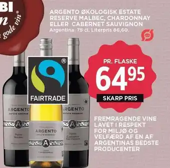 MENY ARGENTO ØKOLOGISK STATE RESERVE MALBEC, CHARDONNAY ELLER CABERNET SAUVIGNON tilbud