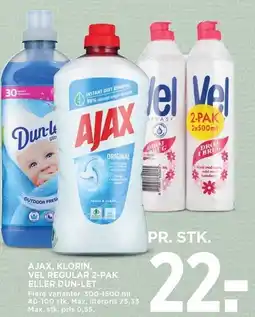 MENY AJAX, KLORIN, VEL REGULAR 2-PAK ELLER DUN-LET tilbud