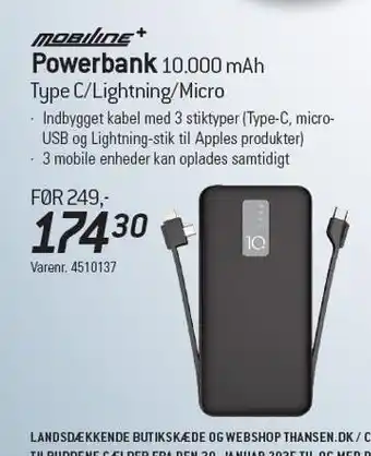 Thansen Powerbank 10.000 mAh tilbud