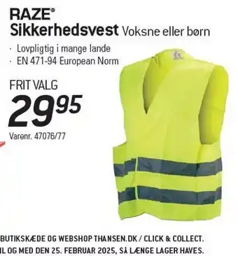 Thansen Sikkerhedsvest Voksne eller børn tilbud