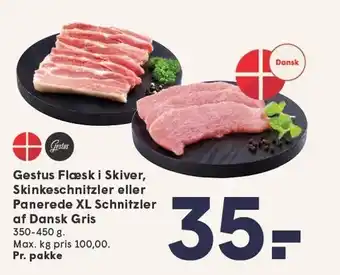 SPAR Gestus Flæsk i Skiver, Skinkeschnitzler eller Panerede XL Schnitzler af Dansk Gris tilbud