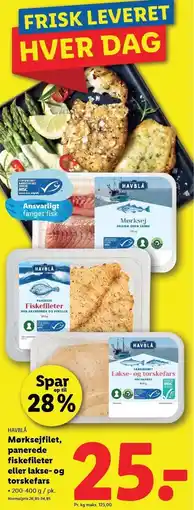 Lidl Mørksejfilet, panerede fiskefileter eller lakse- og torskefasr tilbud