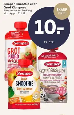 SPAR Semper Smoothie eller Grød Klempose tilbud