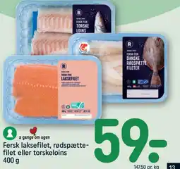 REMA 1000 Fersk laksefilet, rødspætte- filet eller torskeloins tilbud