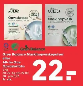 SPAR Grøn Balance Maskinopvaskepulver eller All-In-One Opvasketabs tilbud