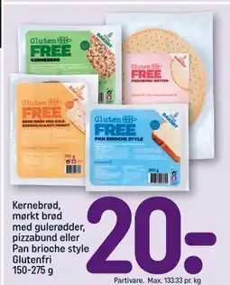 REMA 1000 Kernebrod Morkt Brod Gulerodder, pizzabund eller pand brioche style glutenfri tilbud