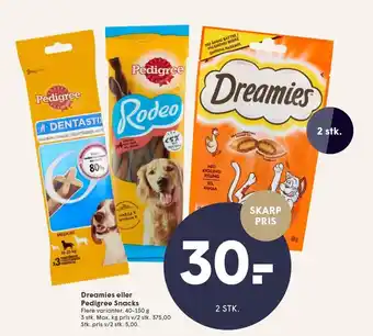 SPAR Dreamies eller Pedigree Snacks - 2 stk tilbud