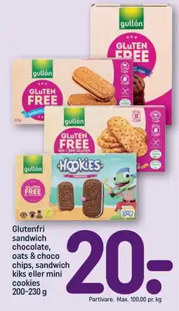 REMA 1000 Glutenfri sandwich chocolate, oats & choco chips, sandwich kiks eller mini cookies tilbud