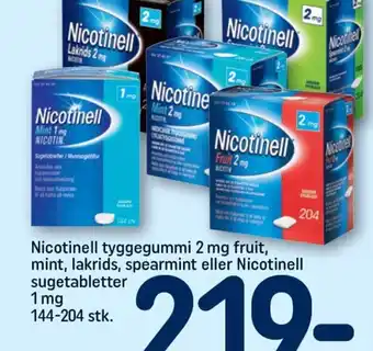 REMA 1000 Nicotinell tyggegummi 2 mg fruit, mint, lakrids, spearmint eller Nicotinell sugetabletter tilbud