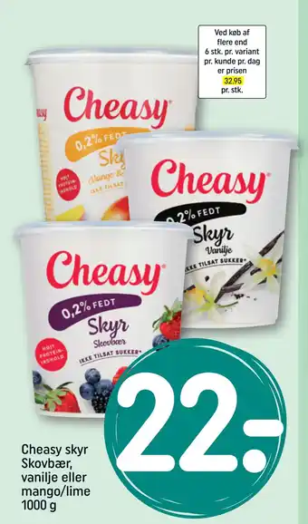 REMA 1000 Cheasy skyr Skovbær, vanilje eller mango/lime 1000 g tilbud