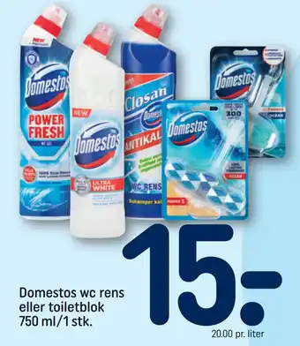 REMA 1000 Domestos wc rens eller toiletblok 750 ml/1 stk tilbud