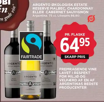 MENY ARGENTO ØKOLOGISK ESTATE RESERVE MALBEC, CHARDONNAY ELLER CABERNET SAUVIGNON tilbud