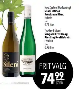 Citti Sileni Estates Sauvignon Blanc eller Vingård Fritz Haag Riesling Kvalitetsvin tilbud