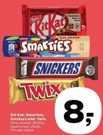 SuperBrugsen Kit Kat, Smarties, Snickers elelr Twix tilbud