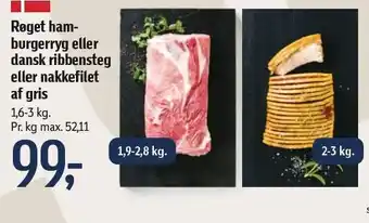 Føtex Røget hamburgerryg eller dansk ribbensteg eller nakketfilet af gris tilbud