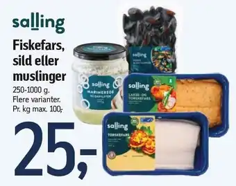 Føtex SALLING Fiskefars, sild eller muslinger tilbud