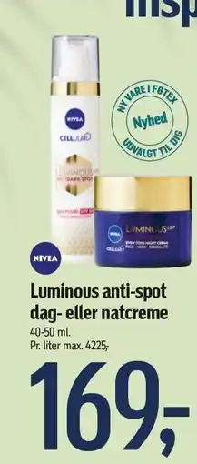 Føtex NIVEA Luminous anti-spot dag- eller natcreme tilbud