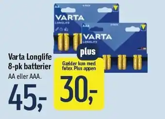 Føtex Varta Longlife 8-pk batterier tilbud