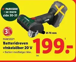 Lidl PARKSIDE Batteridreven vinkelsliber 20 V tilbud