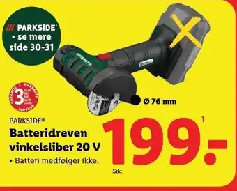 Lidl PARKSIDE Batteridreven vinkelsliber 20 V tilbud