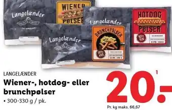 Lidl LANGELÆNDER Wiener-, hotdog- eller brunchpølser tilbud