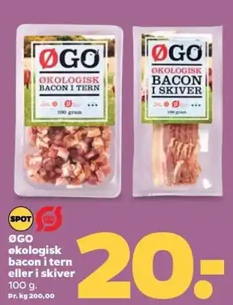 Netto ØGO økologiske bacon i tern eller i skiver tilbud